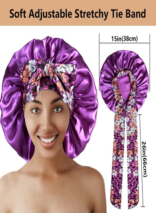 Heniho 2pcs Large Silky Bonnets with tie Band Braid Bonnet, Satin Bonnet for Sleeping Curly Hair, E - Image 3